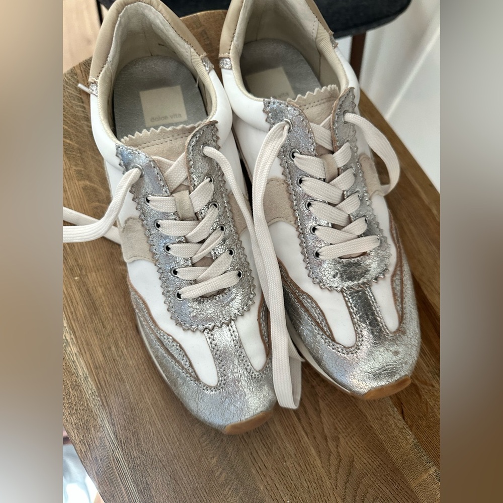 Dolce Vita Metallic and White Sneakers